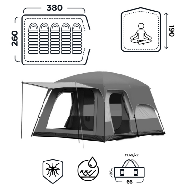 Намет кемпінговий на 6-8 осіб 380*260*190 см з тентом KM006 фото