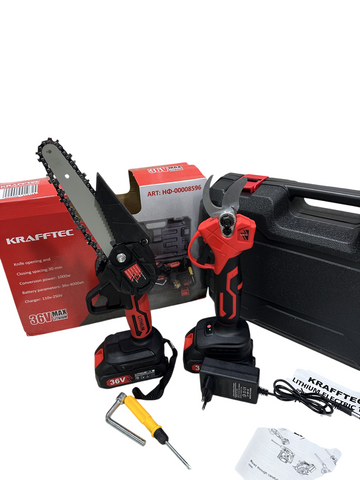 Набір 2в1 садовий акумуляторний секатор і пила Krafftec 36V Набір АКБ інструментів 2в1 Крафтек HM-prof-2v1 фото