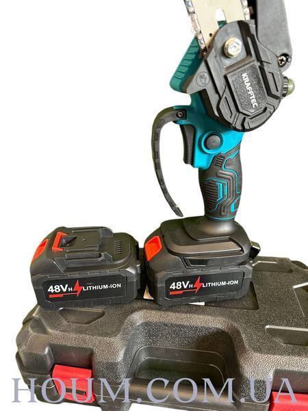Акумуляторна ланцюгова мініпила Krafftec  6" 48V 6Ah для обрізки дерев Електопилка 2 акумулятора в кейсі HM-1201 фото