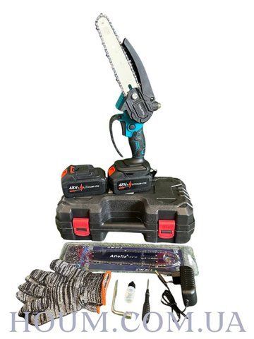 Пила ланцюгова акумуляторна Krafftec  6" 48V 6Ah (дві шини, 3 ланцюга, 2 акумулятори, зарядний пристрій HM-1201 фото