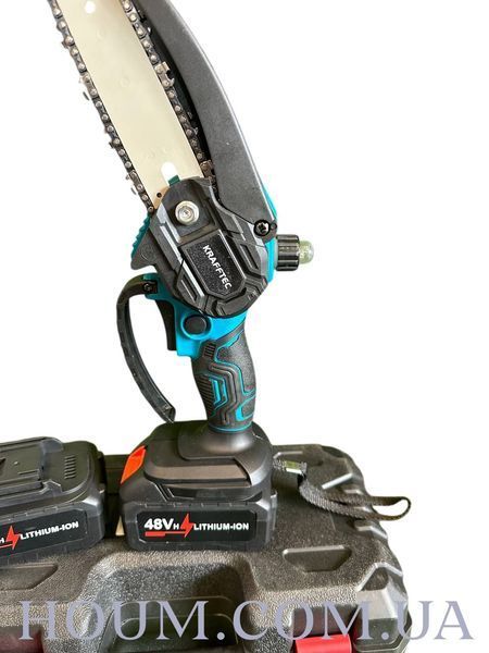 Пила ланцюгова акумуляторна Krafftec  6" 48V 6Ah (дві шини, 3 ланцюга, 2 акумулятори, зарядний пристрій HM-1201 фото