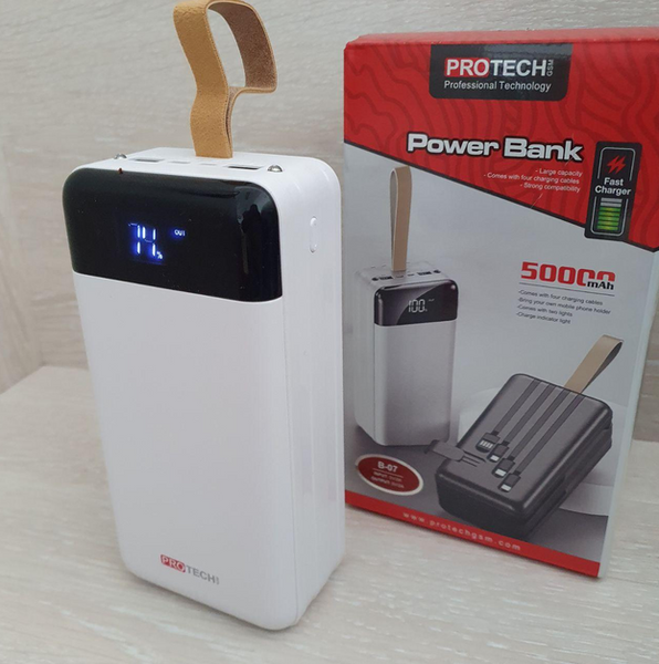 Повербанк ProTech B-07 білий 50000 mAh з дисплеєм, Портативна універсальна мобільна батарея Power Bank B-07 фото