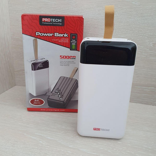 Повербанк ProTech B-07 білий 50000 mAh з дисплеєм, Портативна універсальна мобільна батарея Power Bank B-07 фото